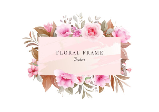 Horizontal floral frame for wedding invitation card composition. Botanic decoration for save the date, greeting, thank you, poster, cover. Sakura illustration vector