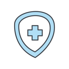 Medical cross inside shield flat style icon vector design