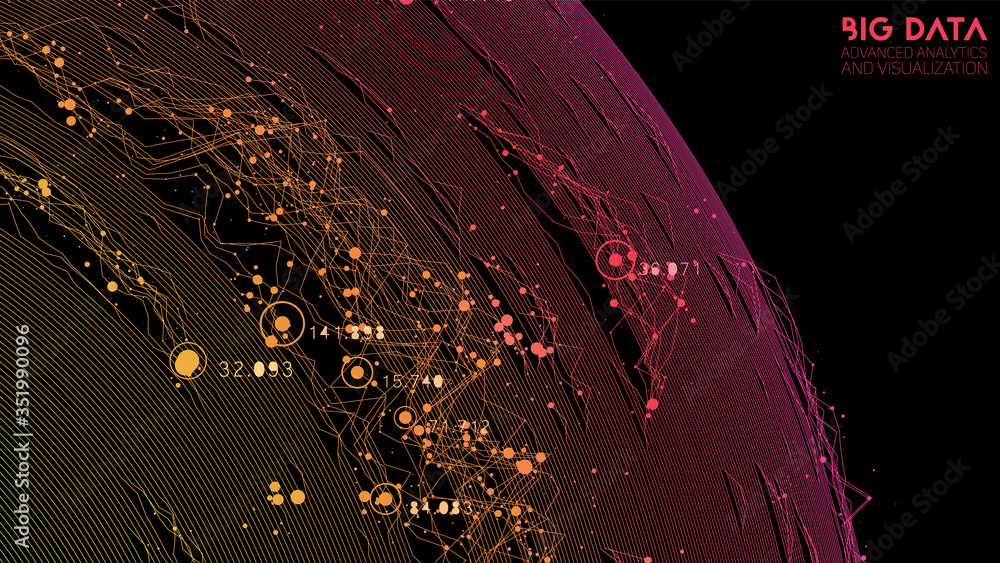 Fototapete Vector abstract colorful round big data information visualization. Social network, financial analysis of complex databases. Visual information complexity clarification. Intricate data graphic