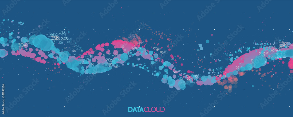 Poster Big data blue wave visualization. Futuristic infographic. Information aesthetic design. Visual data complexity. Complex business chart analytics. Social network representation. Abstract data graph.