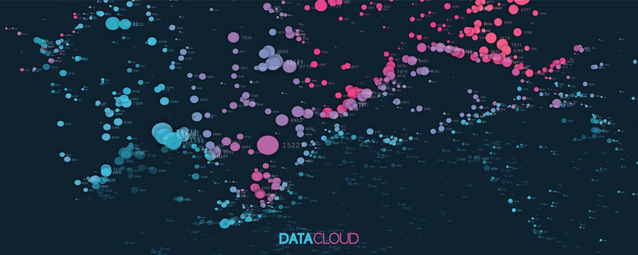 Big data cloud visualization. Futuristic infographic. Information cloud computing. Visual data complexity. Complex business chart analytics. Social network representation. Abstract data graph.