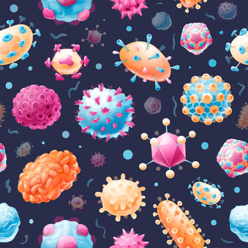 Seamless pattern with common viruses. Micro world