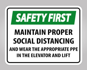 Safety First Maintain Proper Social Distancing Sign Isolate On White Background,Vector Illustration EPS.10