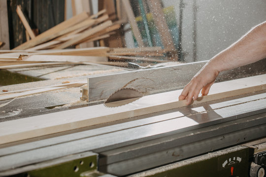 Joinery and wood work concept, professional joiner, carpenter making, sawing furniture, handcraft, manufacture work