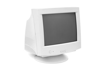 Old CRT monitor close up on white background