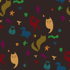 children funny doodle seamless pattern with figurines of animals and fish