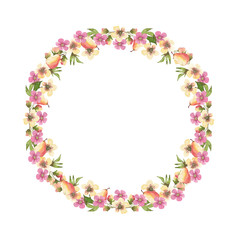 Obraz premium Wreath of hand-drawn watercolor pears and flowers on a white background. Use for menus, invitations.
