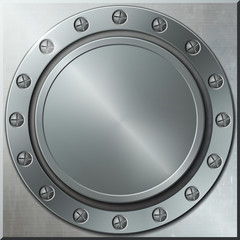 Round metallic background and frame with screws. 