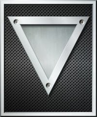 Triangular metal frame on the dark perforated background. 
