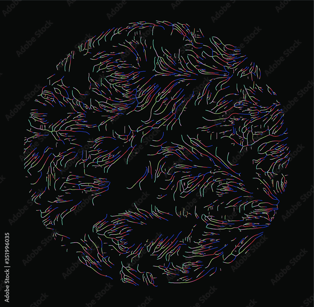 Aufkleber Generative Art with Random Perlin Noise Visualization. Conceptual image of high tech systems: Artificial Intelligence, Deep Learning, Neural networks and Internet Map.