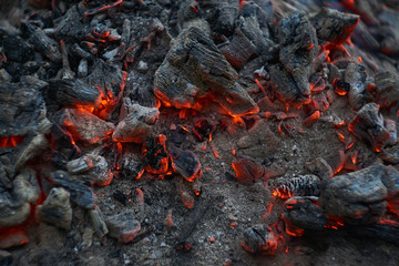 texture of cooling glowing coal  