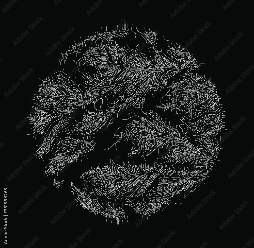 Aufkleber Generative Art with Random Perlin Noise Visualization. Conceptual image of high tech systems: Artificial Intelligence, Deep Learning, Neural networks and Internet Map.