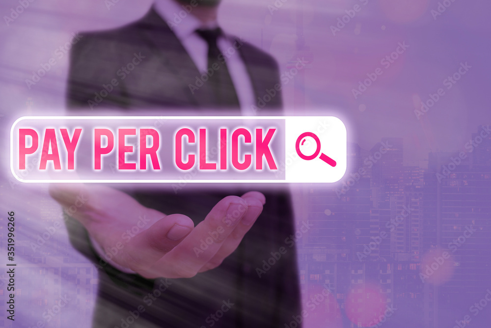 Aufkleber text sign showing pay per click. business photo text internet marketing in which payment is based on