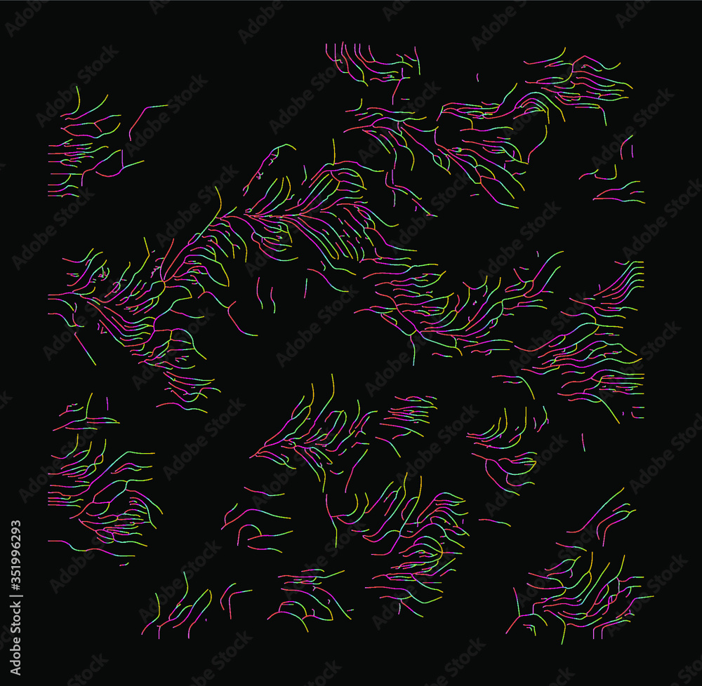 Aufkleber Generative Art with Visualization of Random Perlin Noise. Conceptual image of high tech systems: Artificial Intelligence, Deep Learning, Neural networks and Internet Map.