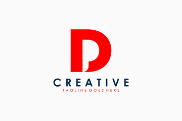 Abstract Initial Letter D and P Linked Logo. Red Shape with Negative Space P Letter inside. Usable for Business and Branding Logos. Flat Vector Logo Design Template Element.