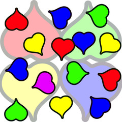 pattern drawing of a multicolored heart, sad, cheerful, on a white background