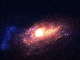 Deep-Space-Look. Quasar in leuchtenden Farben in der Nähe von fernen Galaxien und Sternen. Science-Fiction. Filmkörnung. Elemente dieses Bildes wurden von der NASA bereitgestellt.