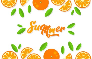 Orange background. Orange tangerine grapefruit lemon lime on a white background. Vector illustration of summer fruits and citrus. Citrus icons and silhouettes. Cute painted oranges. Tropical fruits