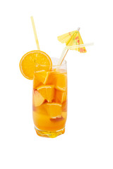 Orange cooler cocktail with drinking straw on white background