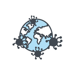 Covid 19 virus and world flat style icon vector design