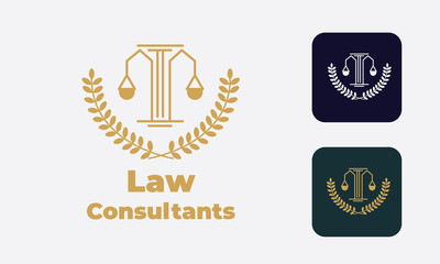 law logo can be used for law consultants -justice -royal law - law firm - lawyer, law office, notary, hammer  - an attorney with modern style, with cream color, white, blue 