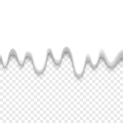 White flowing liquid on a transparent background. Drops of milk. Cream. Yogurt. Vector illustration.