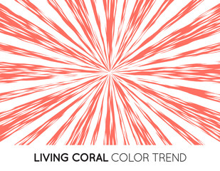 Coral Trendy Color Sun Rays or Explosion Boom for Comic Books Radial Background. Vector.