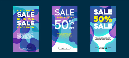 Vector Modern Fluid For Big Sale Banners Design. Discount Banner Promotion Template. With Swipe Up Button.