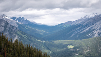 Beautiful alpine valley in Canadian Rockies,shot at Sulphur Mountain Lookout, Banff National Park, Alberta, Canada