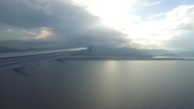 2016 August, flying above Cam Ranh bay, Vietnam, view through an airplane window
