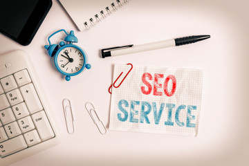Conceptual hand writing showing Seo Service. Concept meaning techniques and procedures to increase...