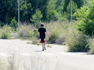boy walking alone for virus