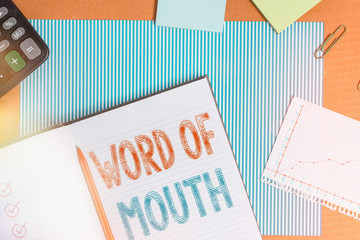 Text sign showing Word Of Mouth. Business photo text information that is transmitted without being...