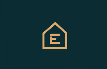 Fototapeta na wymiar yellow E alphabet letter logo icon for company and business with house contour design