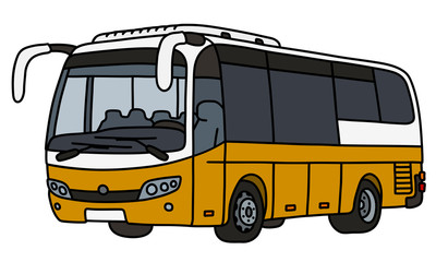 The vectorized hand drawing of a yellow and white bus