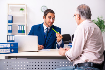 Financial advisor giving retirement advice to old man