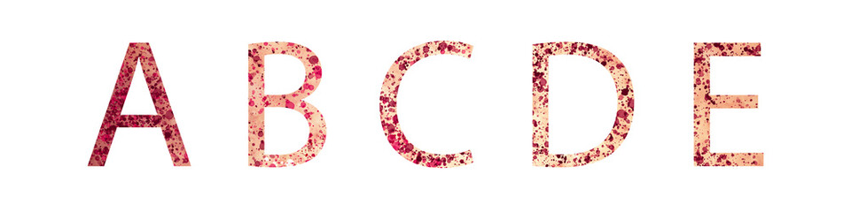 Alphabet with blood stains on a white background