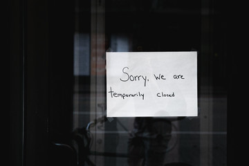 COVID -19 Closed business signs before reopening, 