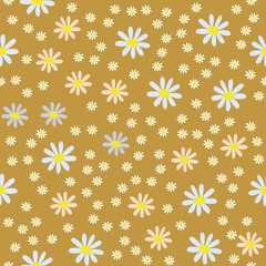 Seamless pattern of Daisy flowers on a brown background. Vector image.