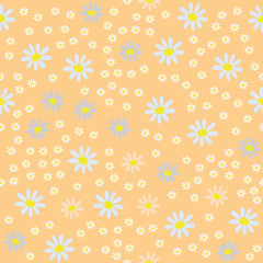 Seamless pattern of Daisy flowers on an orange background. Vector image.
