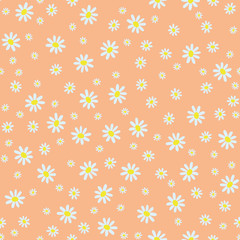 A lot of daisies on an orange. Seamless pattern.