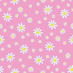 Seamless pattern of Daisy flowers on a pink background.