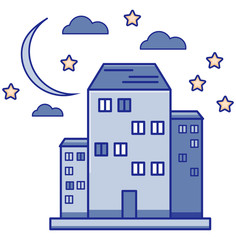 Fototapeta premium High-rise buildings against the sky and moon. Vector illustration