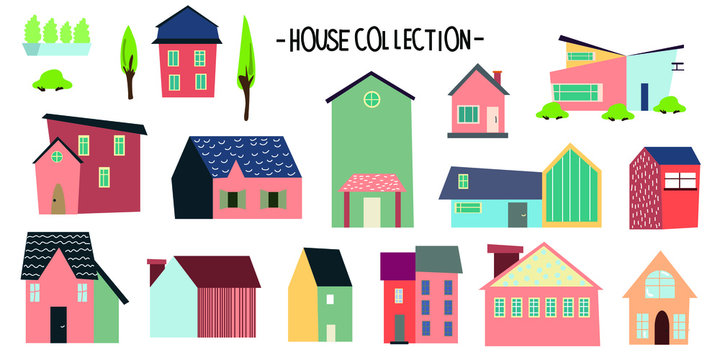 Vector set of colored stylized houses. Vector illustration. Flat design
All elements are isolated.