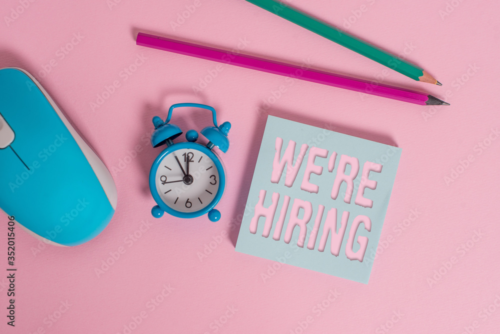Poster text sign showing we re hiring. business photo showcasing process of reviewing applications and find