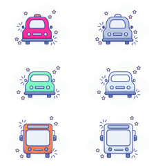 Set of vector illustrations of transport, car, taxi on a light background with stars.