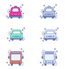 Fototapeta premium Set of vector illustrations of transport, car, taxi on a light background with stars.