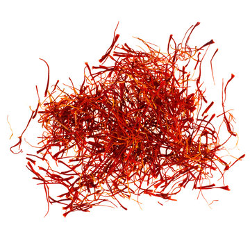 Saffron heap isolated on a white background. Top view.