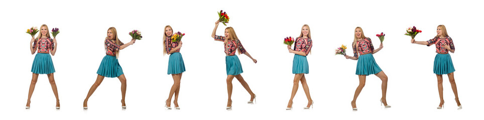 Woman with flowers isolated on white