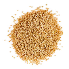 Heap of amaranth seeds isolated on a white background. Top view.